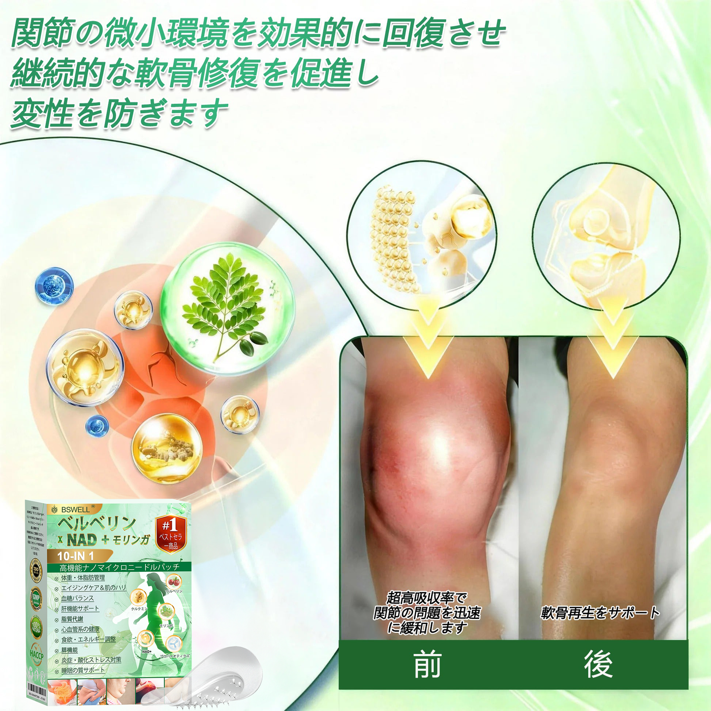 🍀公式旗艦店 /BSWELL®＆NAD+ 10-in-1 ナノ強化フォーミュラ — 肥満、肌のたるみ、糖尿病、睡眠時無呼吸症候群、関節の悩み、その他健康上の懸念にアプローチ